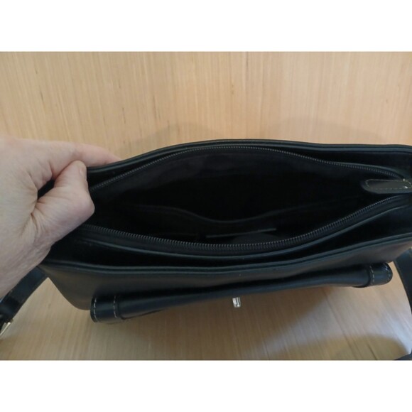 Liz Claiborne Black Shoulder Bag Adjustable Strap Front & Back Pockets - Picture 9 of 15